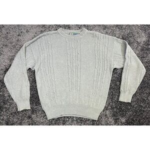 Vintage R&R Casuals Men's Gray Cable Knit Cotton Sweater Crewneck Pullover‎